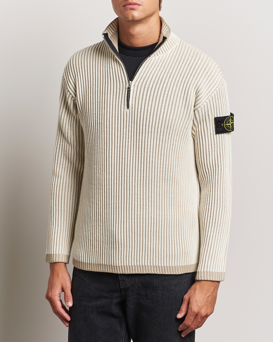 Herr | Half-zip | Stone Island | Full Rib Wool Half Zip Natural