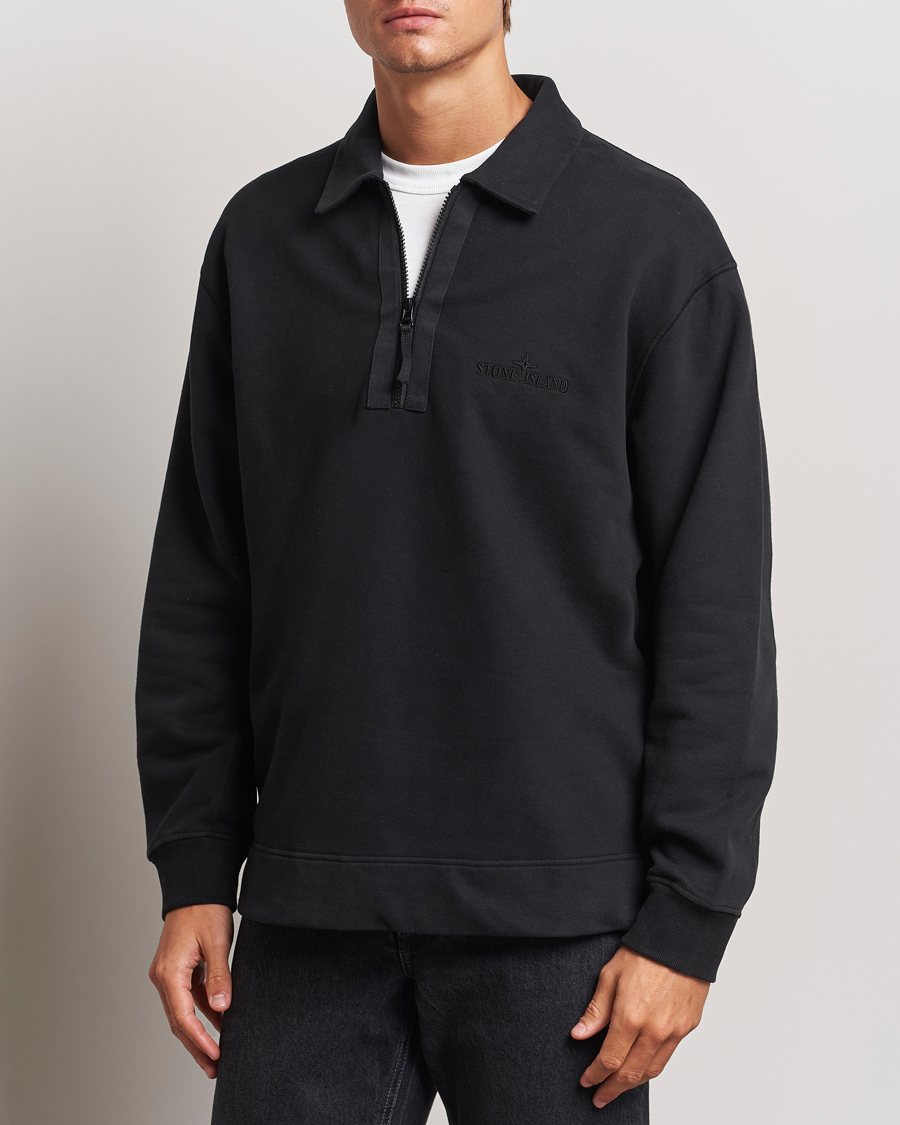 Herr | Sweatshirts | Stone Island | Garment Dyed Fleece Zip Polo Black