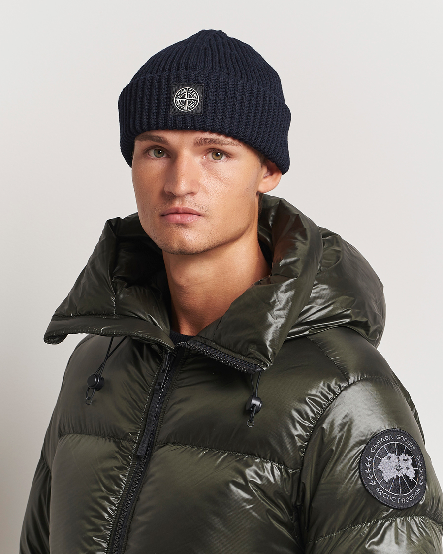 Herr | Mössor | Stone Island | Full Rib Wool Beanie Navy Blue