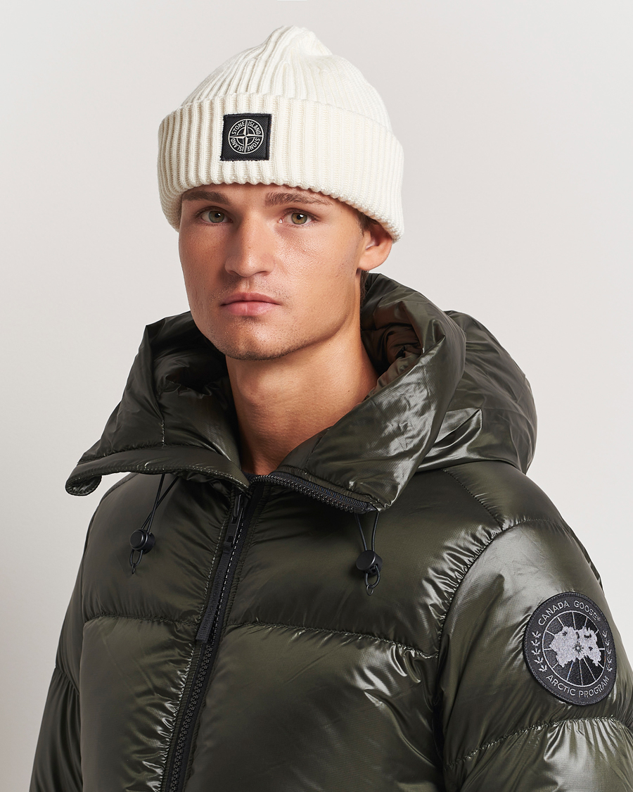 Herr | Mössor | Stone Island | Full Rib Wool Beanie Natural