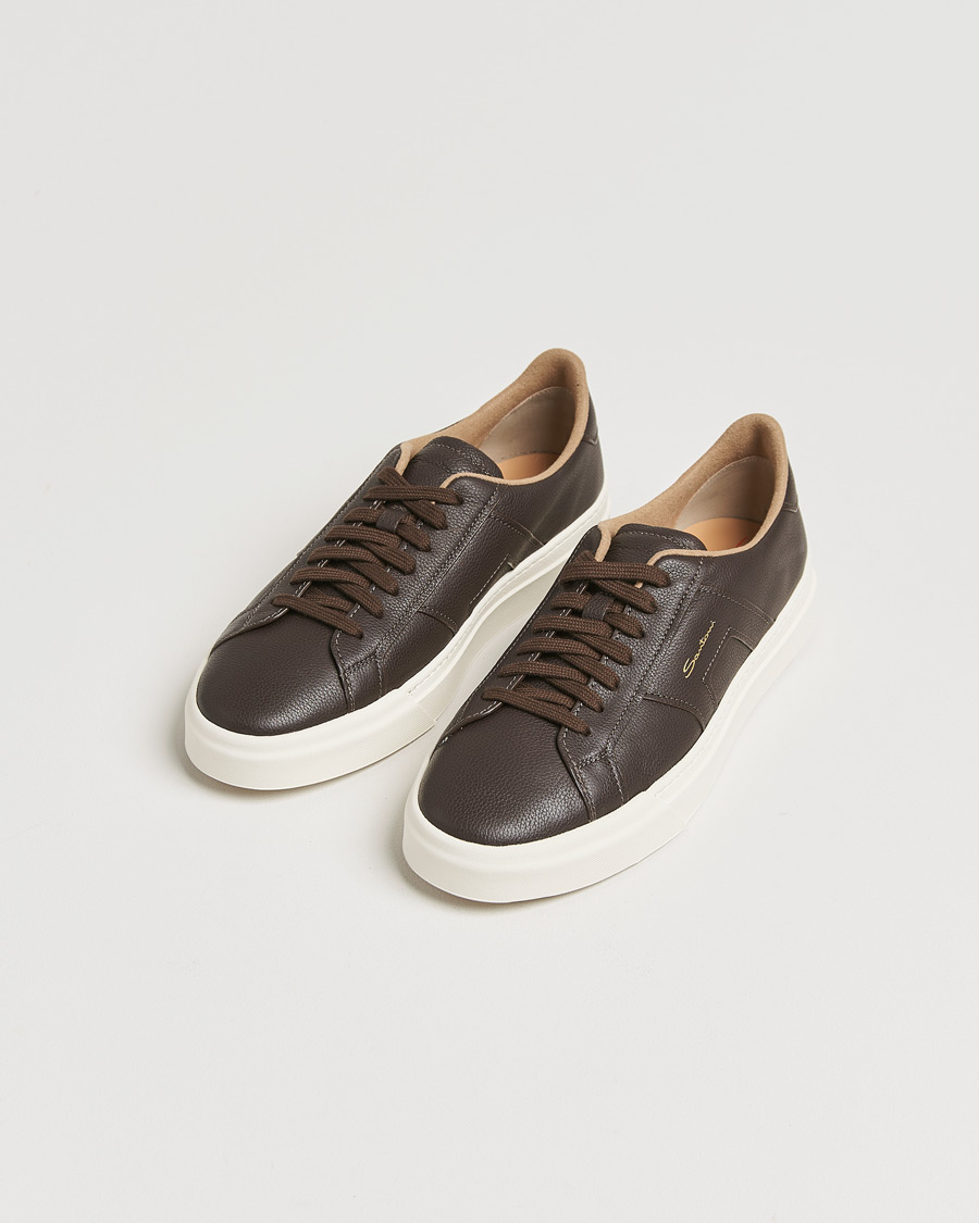 Herr |  | Santoni | Double Buckle Sneakers Dark Brown Grain