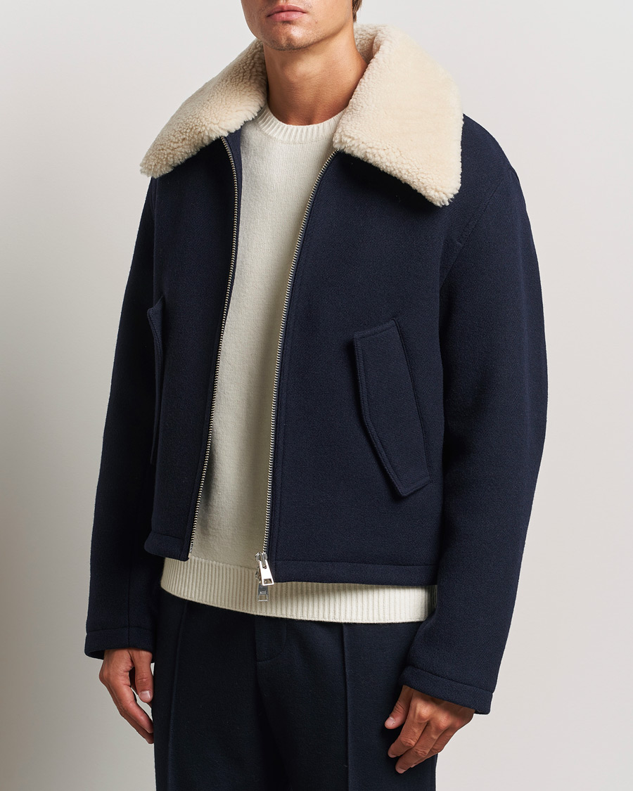 Herr |  | AMI | Wool Shearling Bomber Jacket Navy