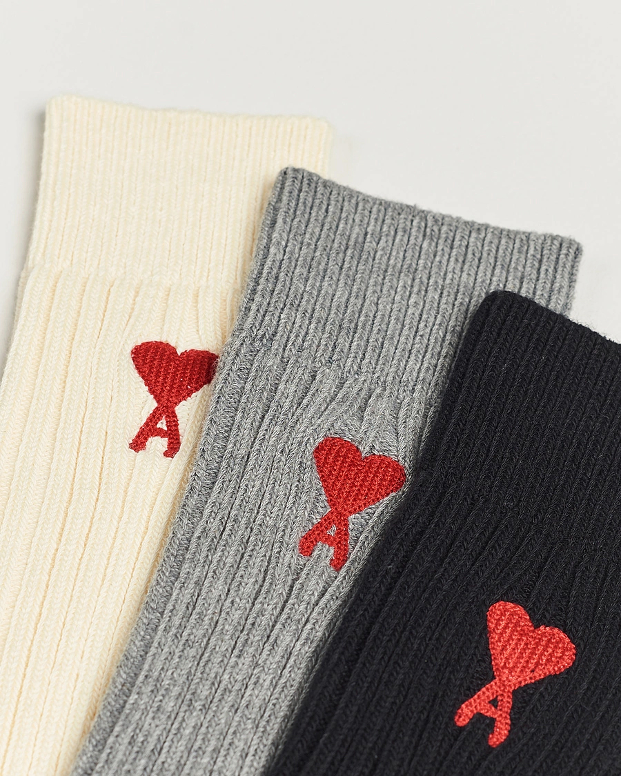 Herr |  | AMI | 3-Pack Heart Logo Socks White/Grey/Black