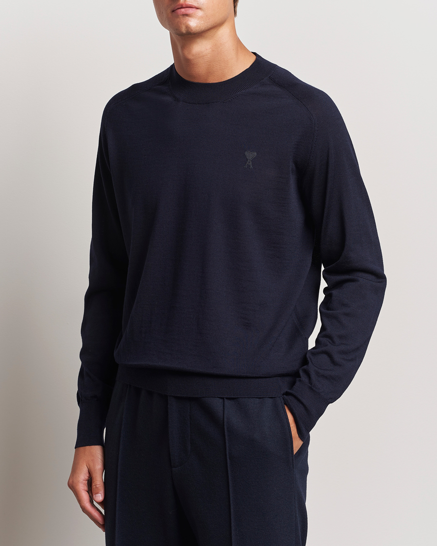 Herr |  | AMI | Tonal Heart Logo Wool Crew Neck Navy