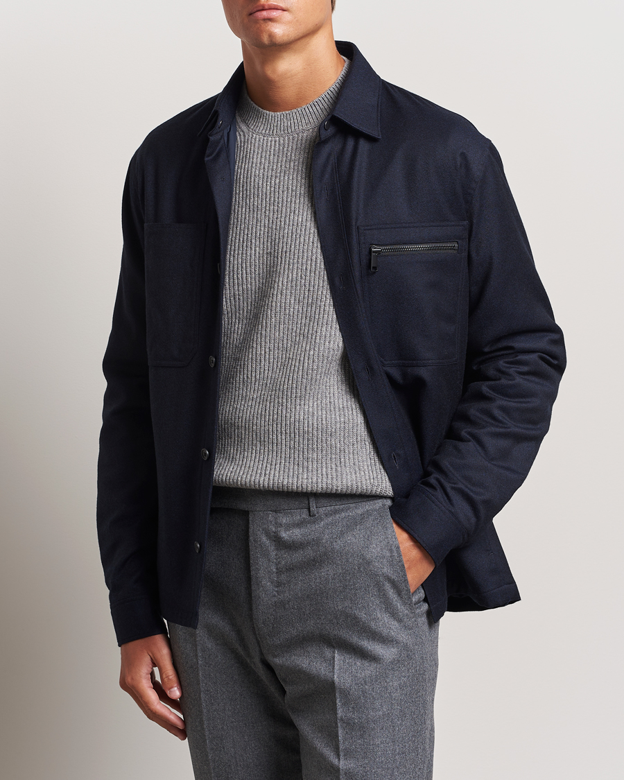 Herr | Nya produktbilder | Zegna | Techmerino Flannel Shirt Jacket Navy