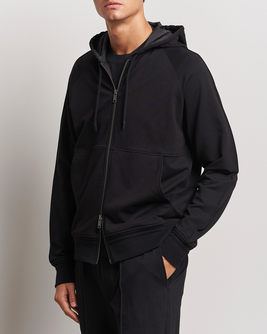 Herr |  | Zegna | Cotton Stretch Zip Hoodie Black