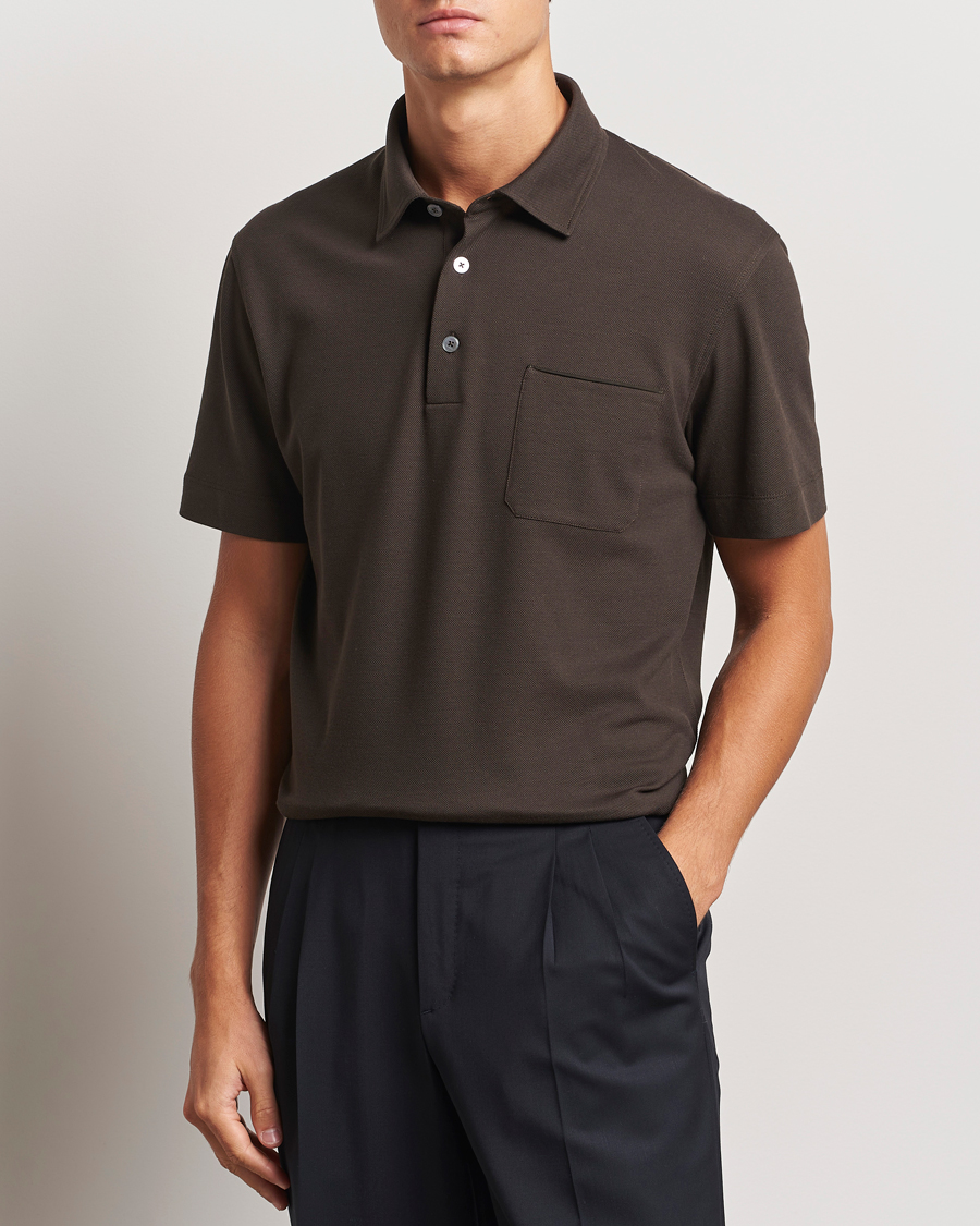 Herr |  | Zegna | Short Sleeve Pocket Polo Dark Brown