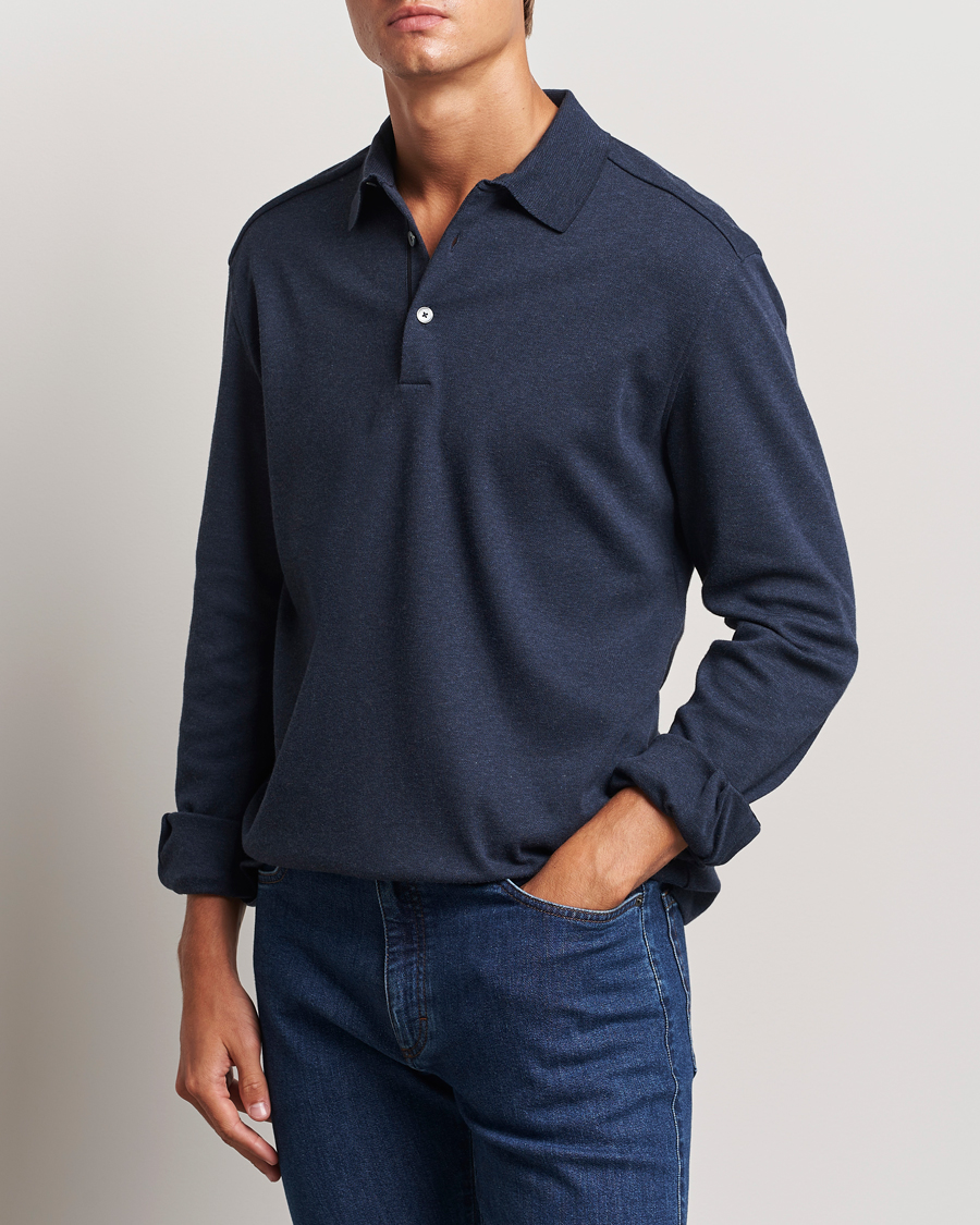 Herr | Pikéer | Zegna | Soft Cotton Long Sleeve Polo Navy