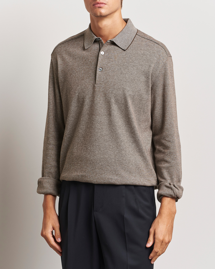 Herr |  | Zegna | Soft Cotton Long Sleeve Polo Beige