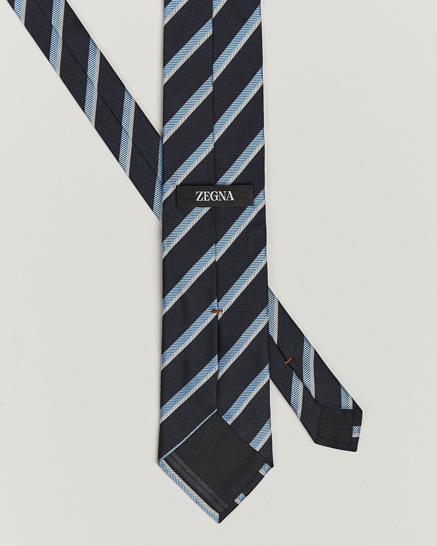 Herr |  | Zegna | Regimental Stripe Silk Tie Navy