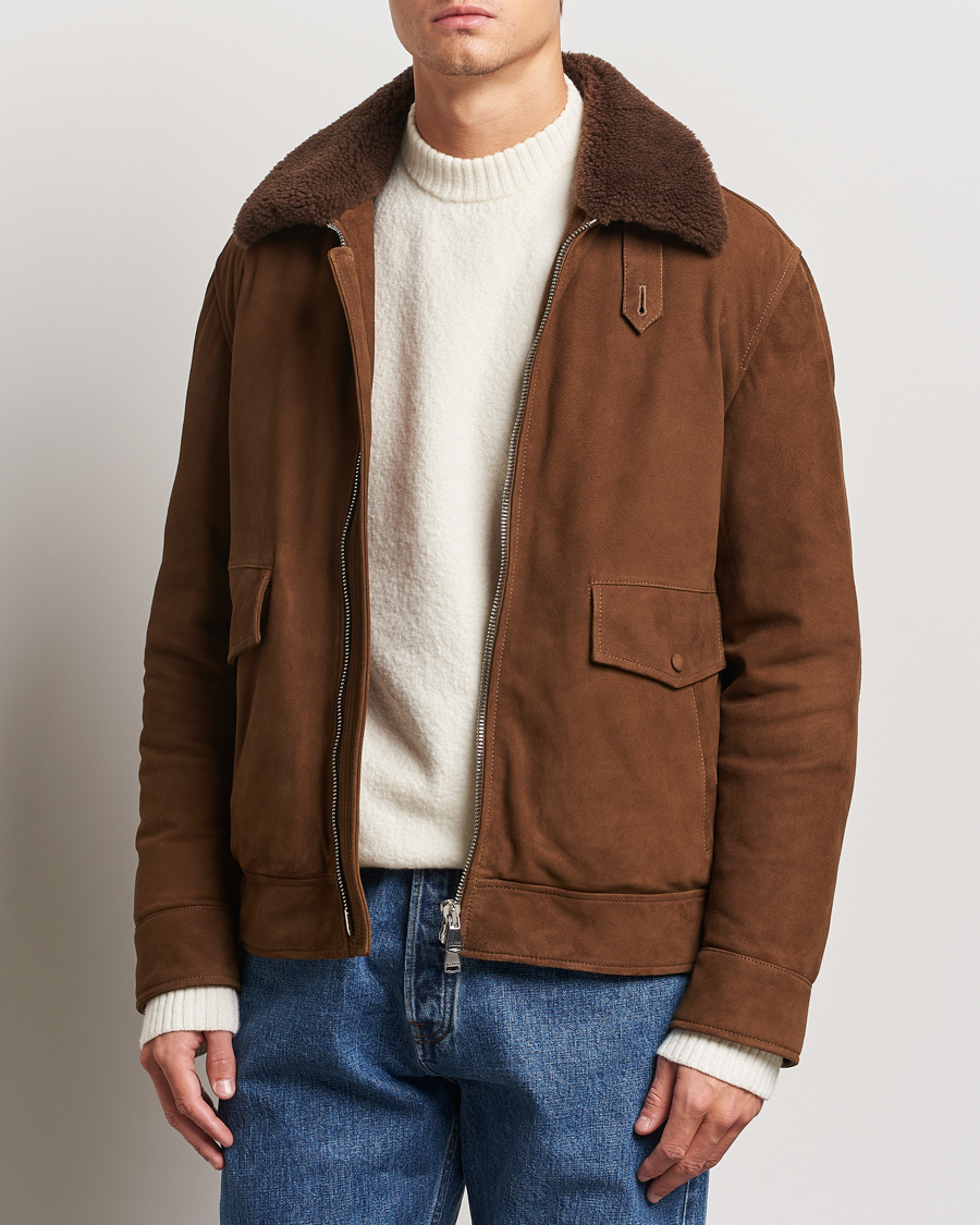 Herr |  | Valstar | Goose Down Shearling Flight Jacket Brown Suede