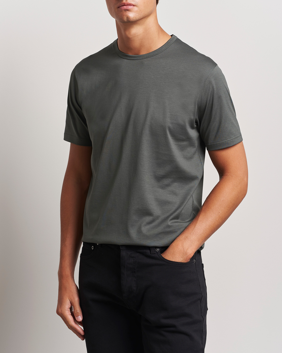 Herr |  | Sunspel | Crew Neck Cotton Tee Drill Green