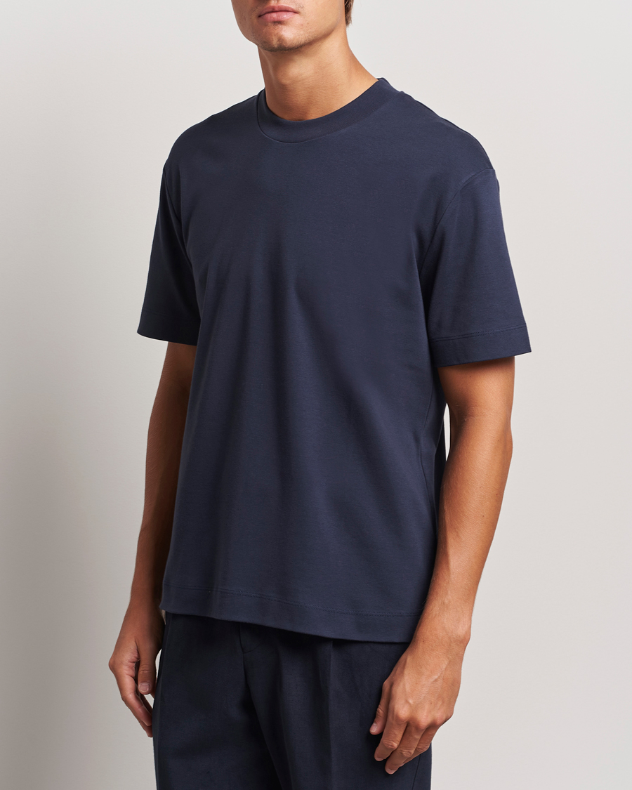 Herr |  | Sunspel | Heavyweight Mock Neck T-Shirt Navy