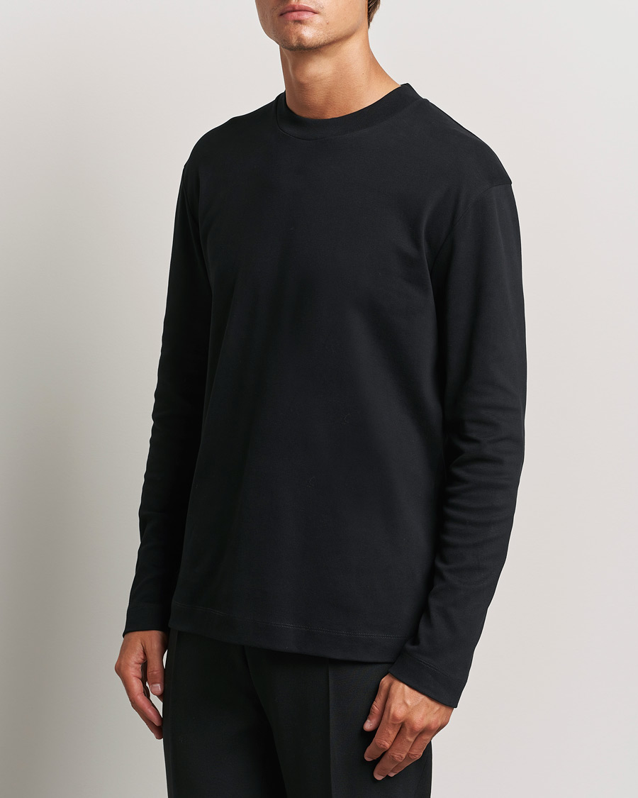 Herr |  | Sunspel | Heavyweight Mock Neck Long Sleeve T-Shirt Black