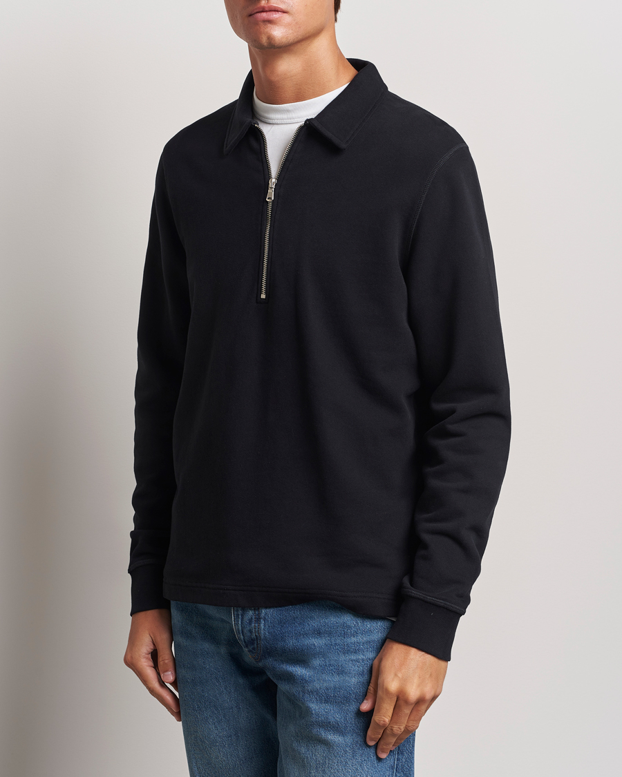 Herr |  | Sunspel | Zip Loopback Sweatshirt Polo Black