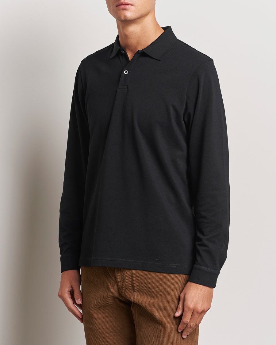 Herr | Pikéer | Sunspel | Long Sleeve Pique Poloshirt Black