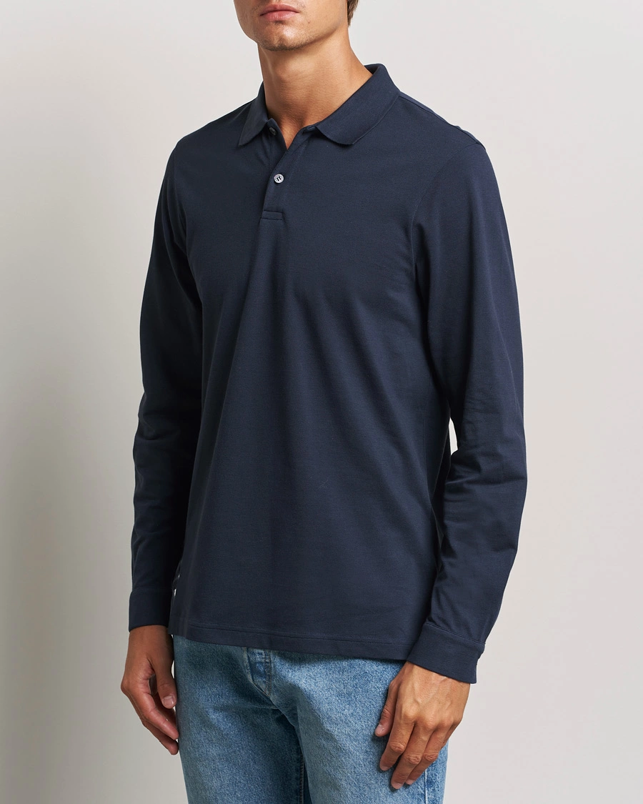 Herr | Pikéer | Sunspel | Long Sleeve Pique Poloshirt Navy