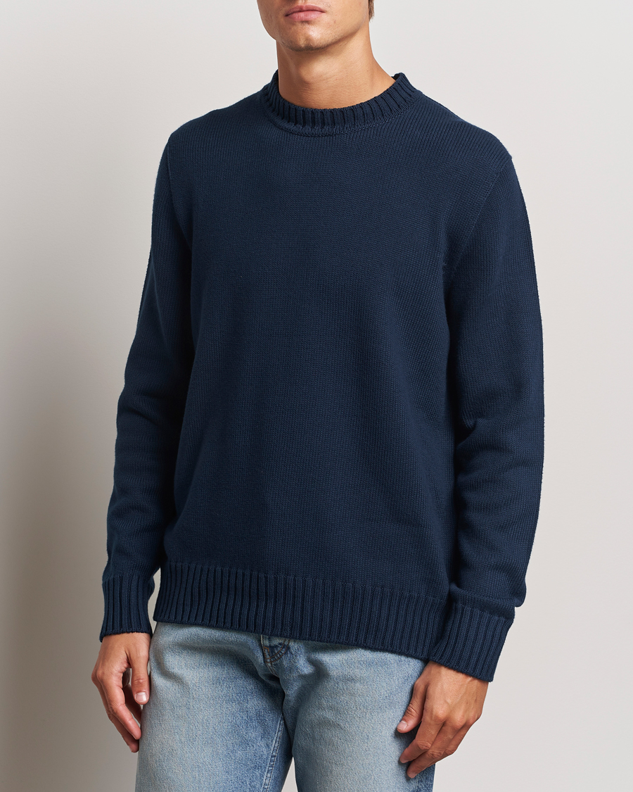 Herr |  | Sunspel | Mid Weight Cotton Crew Ligh Navy