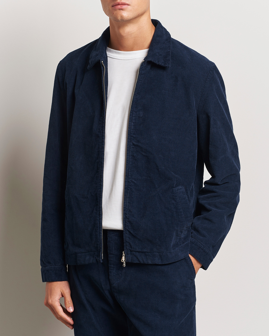 Herr | Dufflar | Sunspel | Corduroy Harrington Jacket Navy