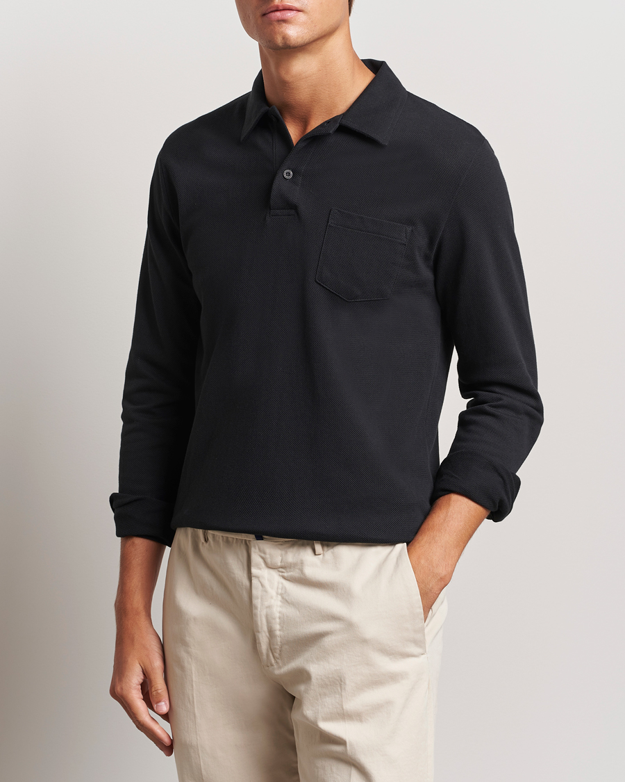 Herr |  | Sunspel | Riviera Long Sleeve Polo Black