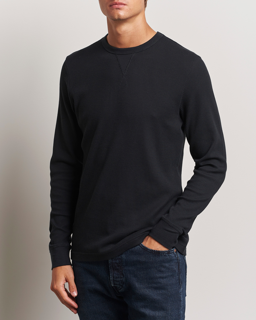 Herr |  | Sunspel | Long Sleeve Waffle T-Shirt Black