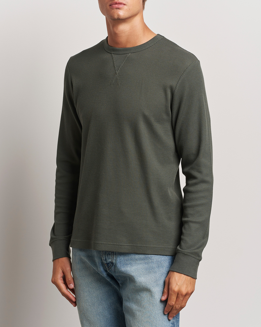 Herr |  | Sunspel | Long Sleeve Waffle T-Shirt Drill Green