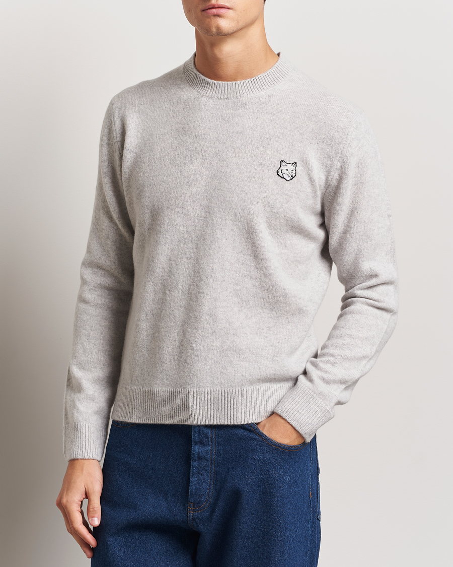 Herr |  | Maison Kitsuné | Bold Fox Lambswool Crew Neck Light Grey Melange