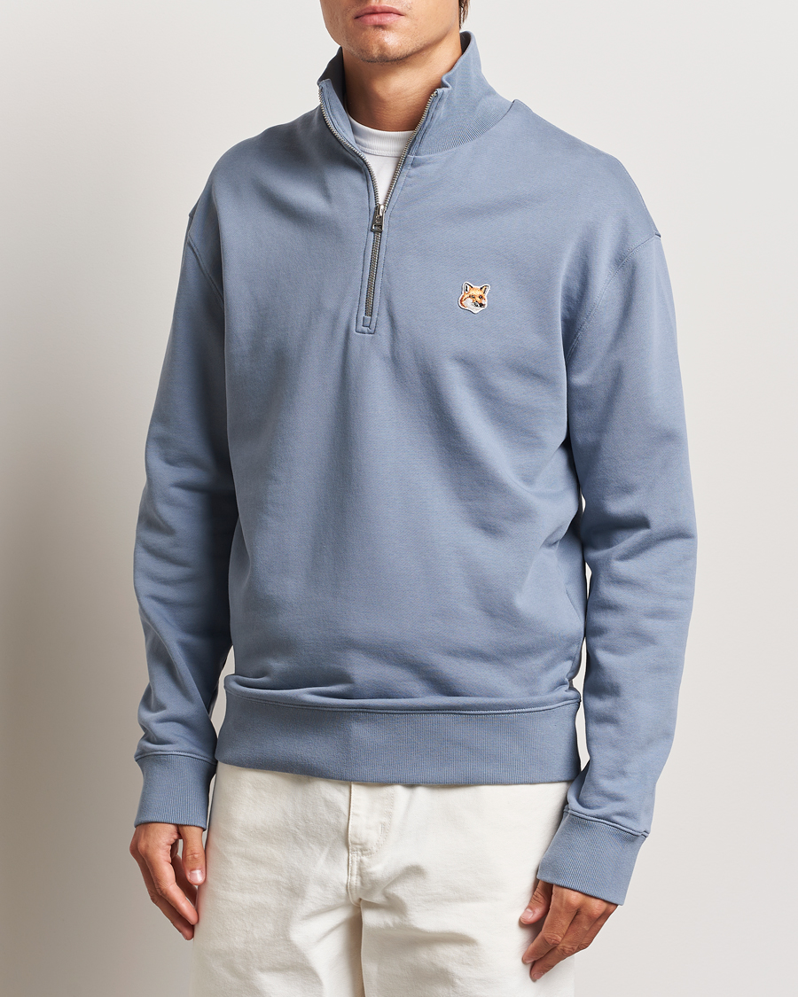 Herr |  | Maison Kitsuné | Fox Head Half Zip Sweatshirt Moonlight Blue