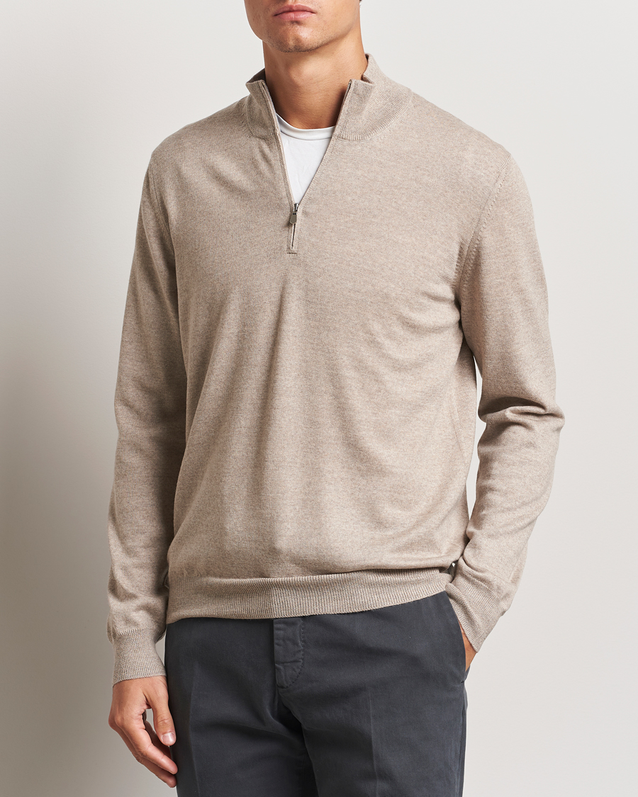 Herr |  | Gran Sasso | Merino Fashion Fit Half Zip Light Beige