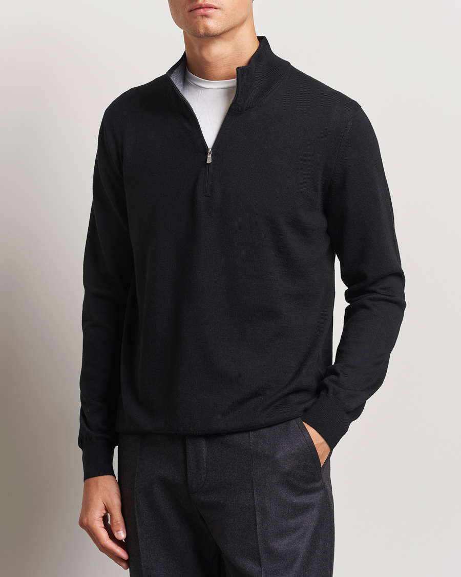 Herr |  | Gran Sasso | Merino Fashion Fit Half Zip Black