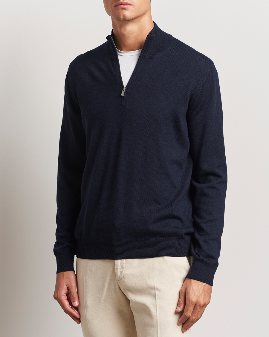 Herr |  | Gran Sasso | Merino Fashion Fit Half Zip Navy