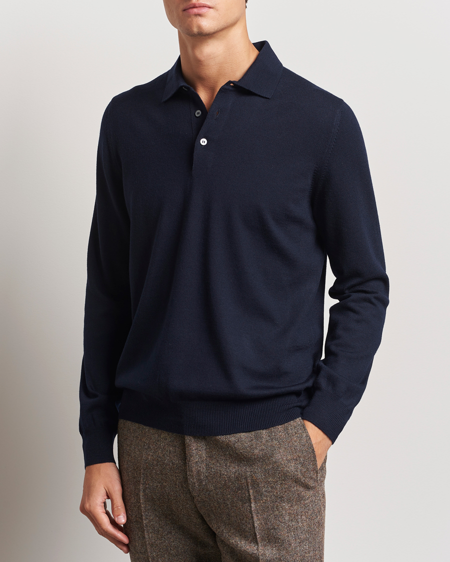 Herr |  | Gran Sasso | Merino Fashion Fit Polo Navy