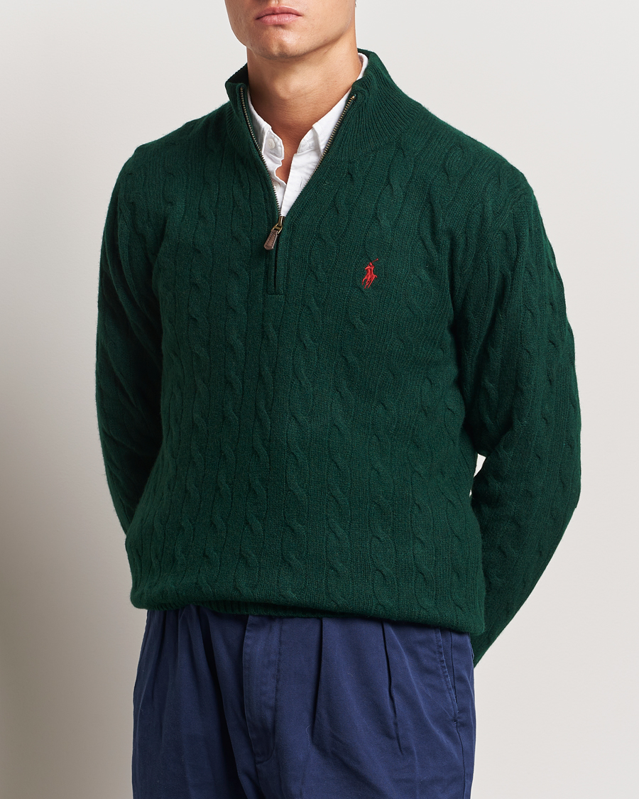 Herr | Half-zip | Polo Ralph Lauren | Wool/Cashmere Cable Half Zip Green