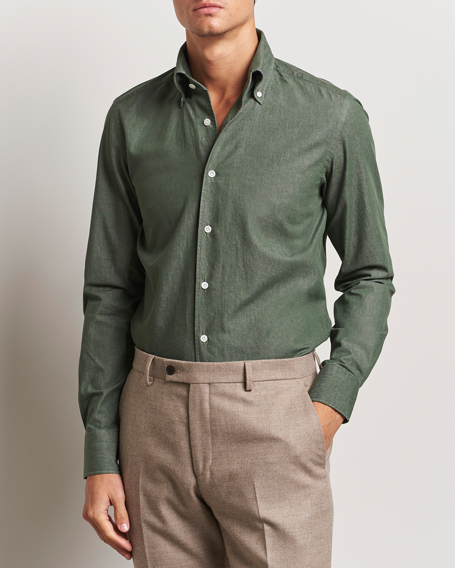 Herr |  | 100Hands | Button Down Denim Shirt Sage Green