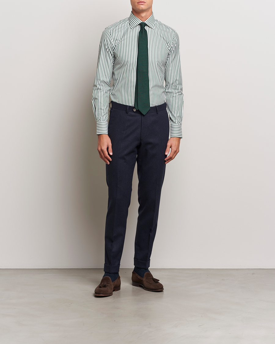 Herr |  | 100Hands | Striped Cut Away Cotton Shirt Green