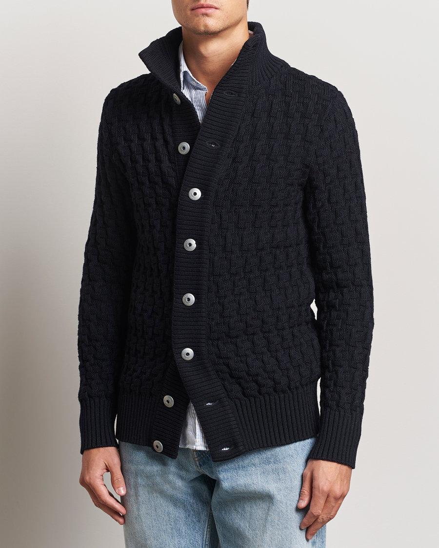 Herr |  | S.N.S. Herning | Stark Wool Cable Knit Cardigan Navy Blue