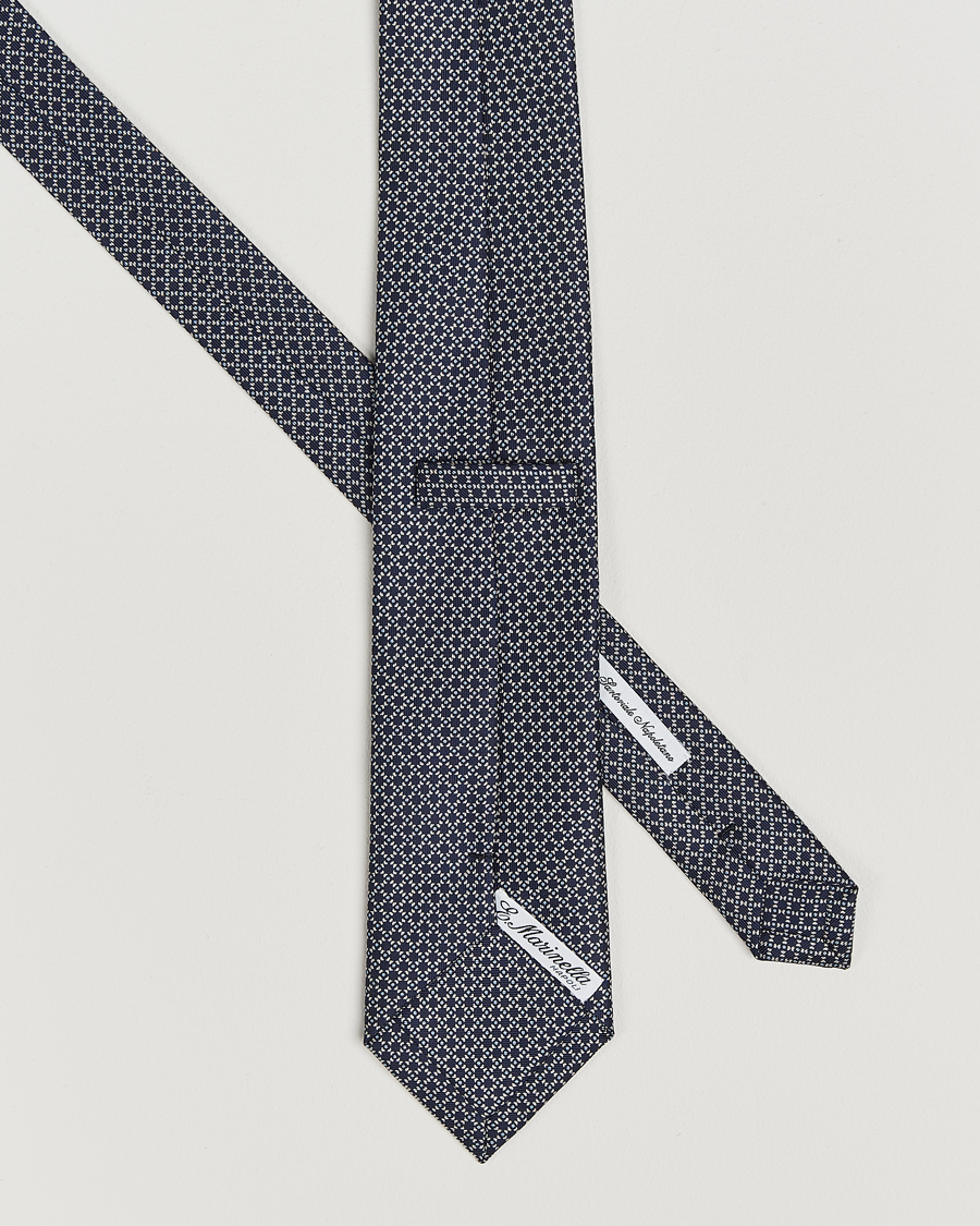 Herr |  | E. Marinella | 3-Fold Printed Silk Tie Navy/White