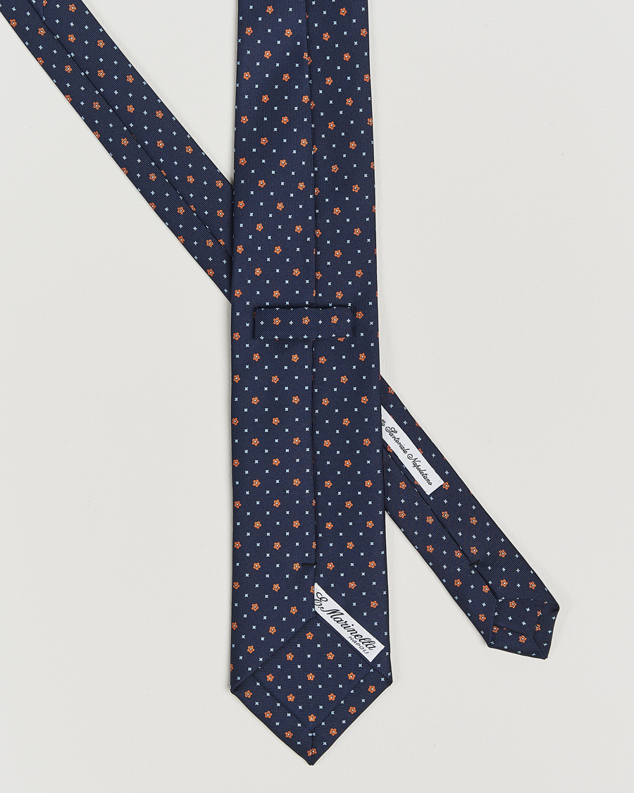 Herr |  | E. Marinella | 3-Fold Printed Silk Tie Navy/Orange