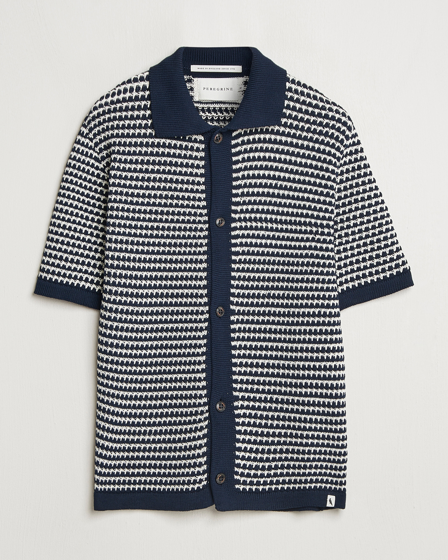 Herr | Skjortor | Peregrine | Island Crochet Knitted Shirt Navy