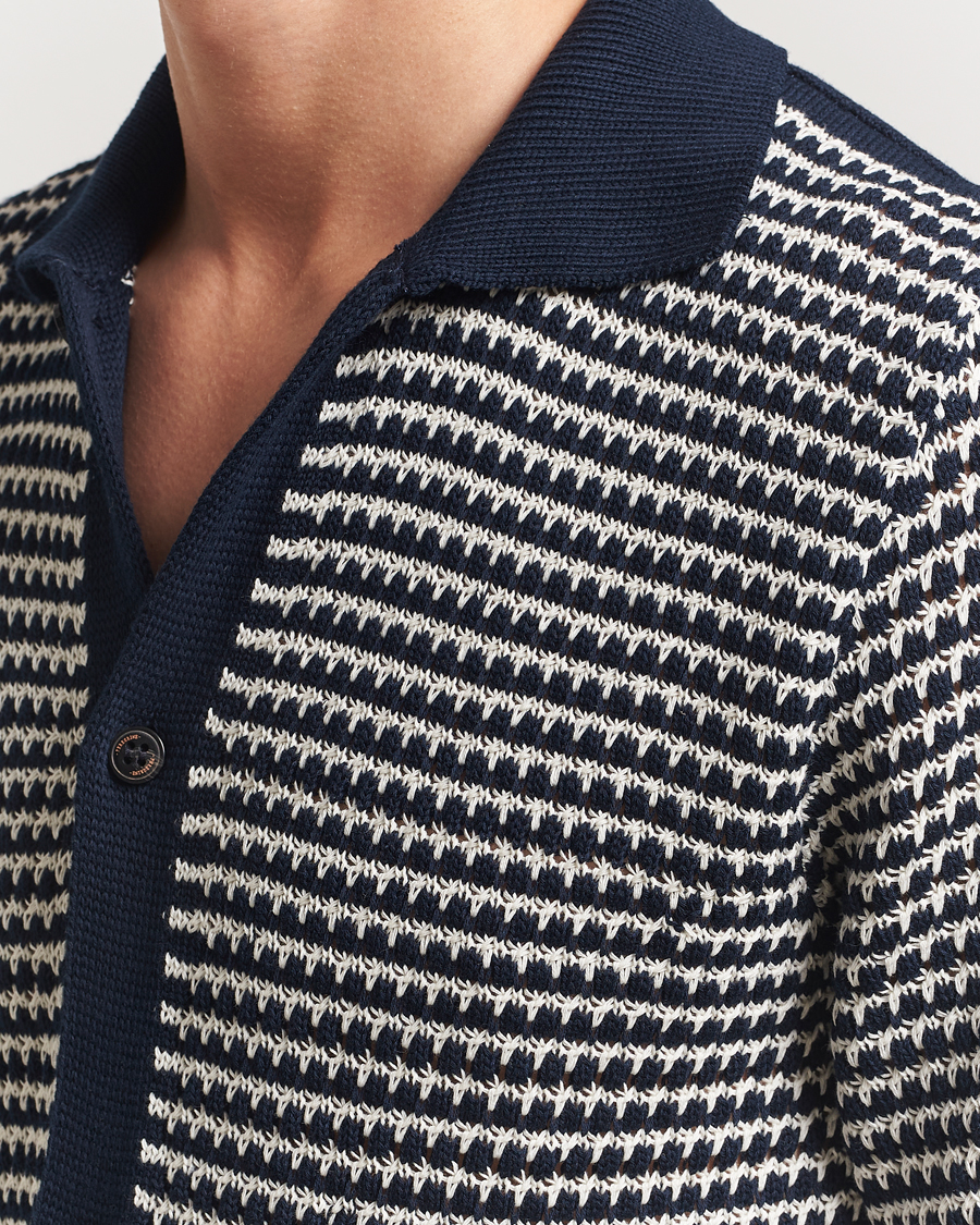 Herr | Skjortor | Peregrine | Island Crochet Knitted Shirt Navy
