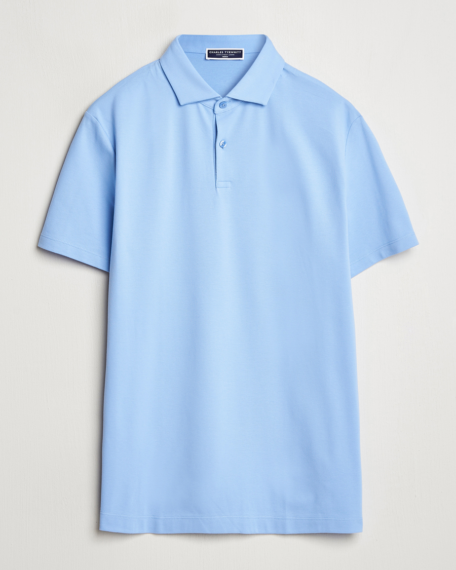 Herr | Pikéer | Charles Tyrwhitt | Short Sleeve Cotton Pique Polo Cornflower Blue