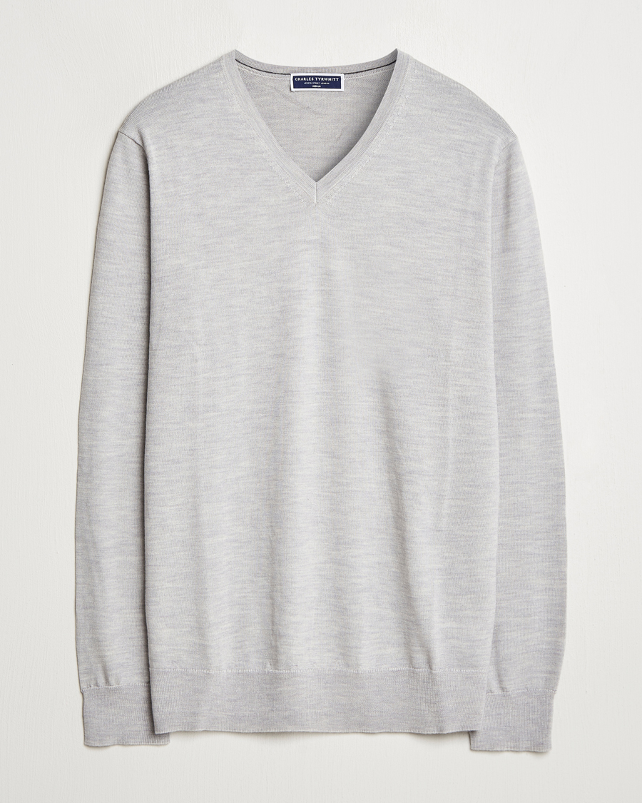 Herr | Tröjor | Charles Tyrwhitt | Pure Merino V-Neck Jumper Silver Grey