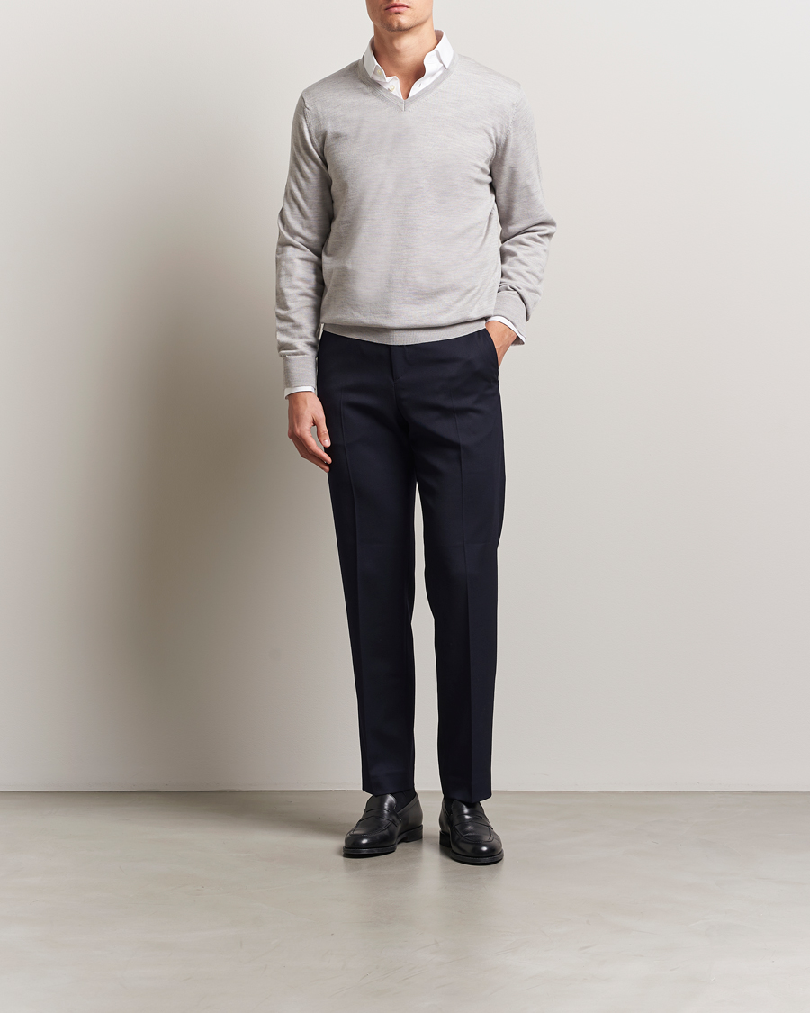 Herr | Tröjor | Charles Tyrwhitt | Pure Merino V-Neck Jumper Silver Grey