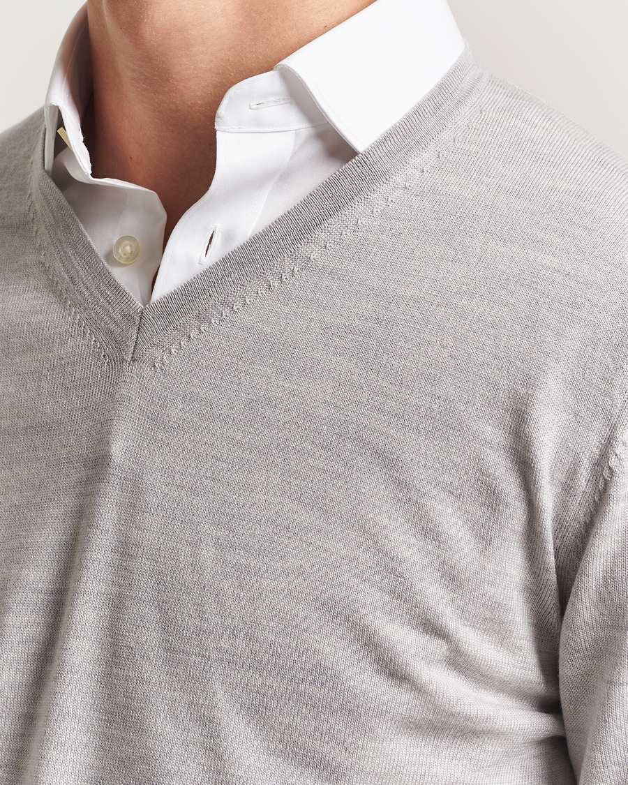 Herr | Tröjor | Charles Tyrwhitt | Pure Merino V-Neck Jumper Silver Grey