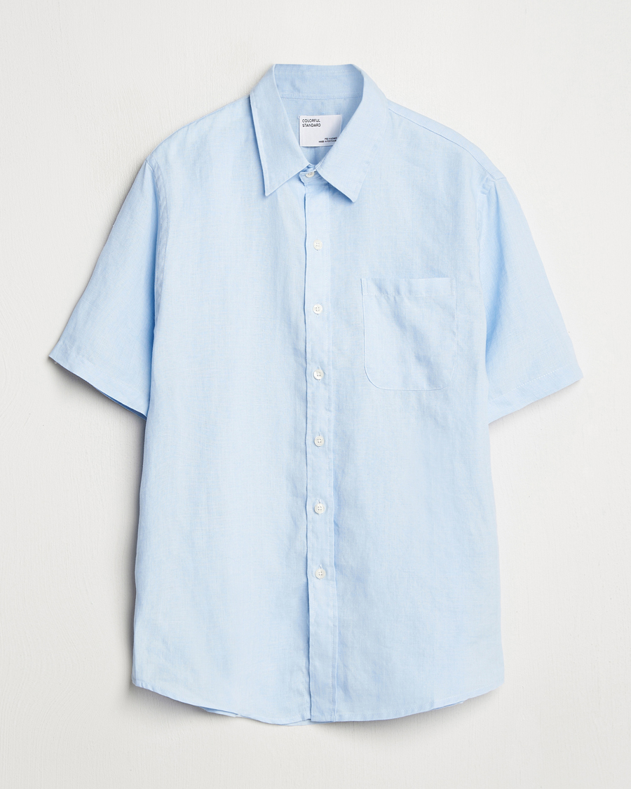 Herr | Skjortor | Colorful Standard | Garment Dyed Linen Short Sleeve Shirt Polar Blue