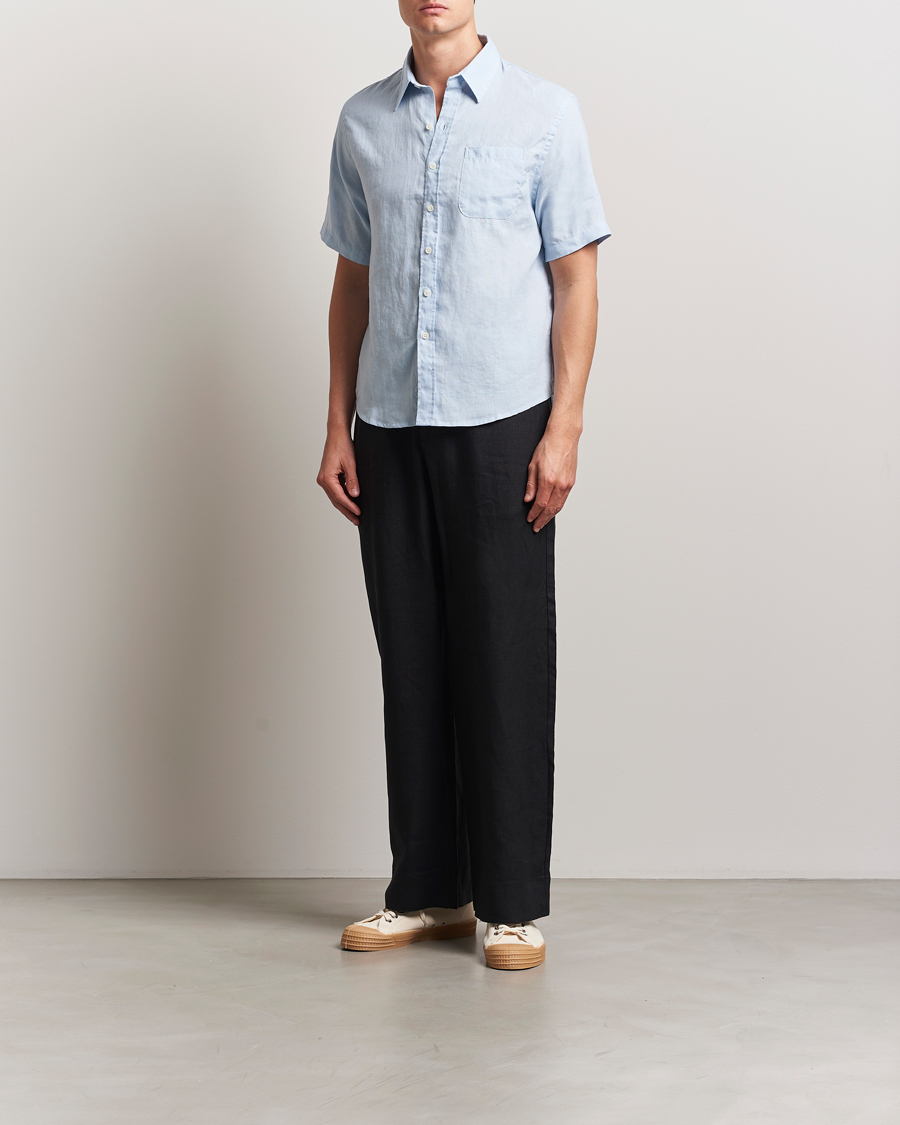 Herr | Skjortor | Colorful Standard | Garment Dyed Linen Short Sleeve Shirt Polar Blue