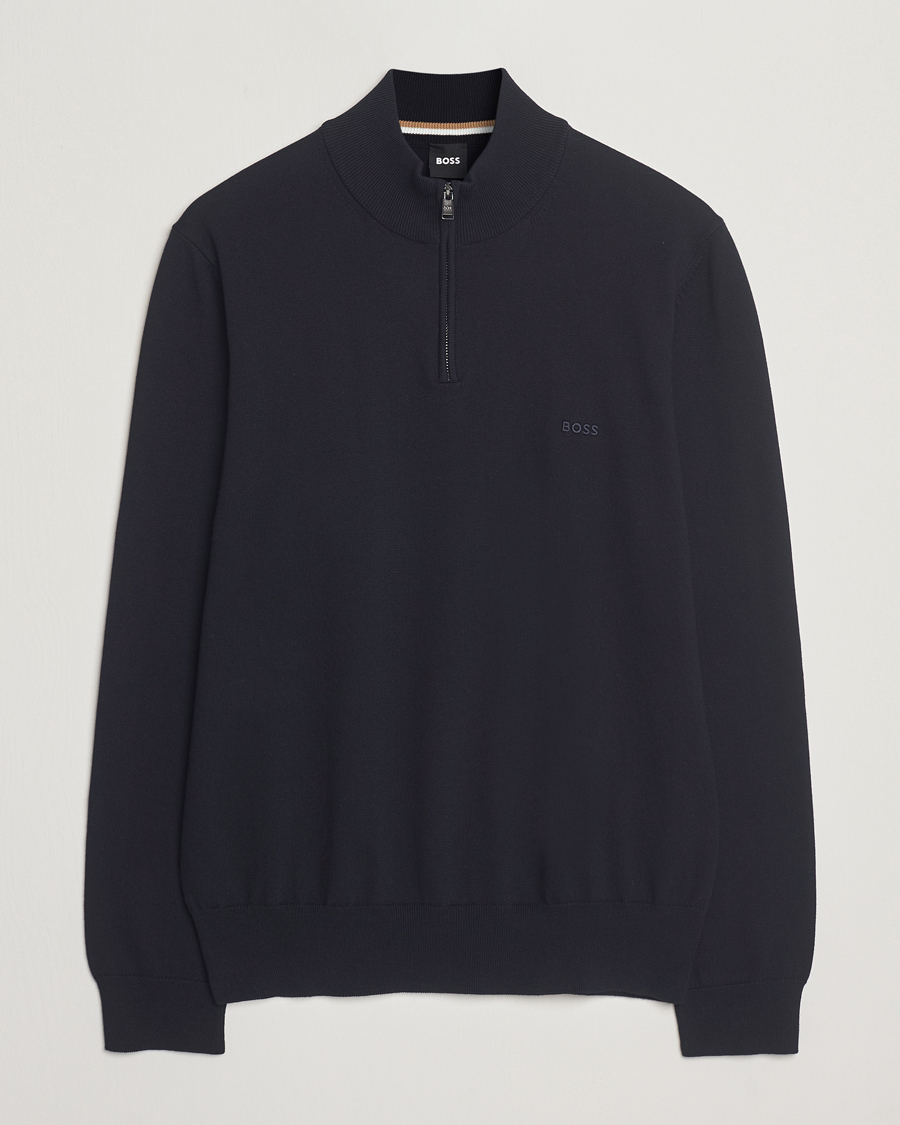 Herr | Tröjor | BOSS BLACK | Padro Cotton Knitted Half Zip Dark Blue
