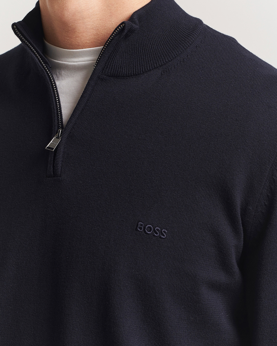 Herr | Tröjor | BOSS BLACK | Padro Cotton Knitted Half Zip Dark Blue