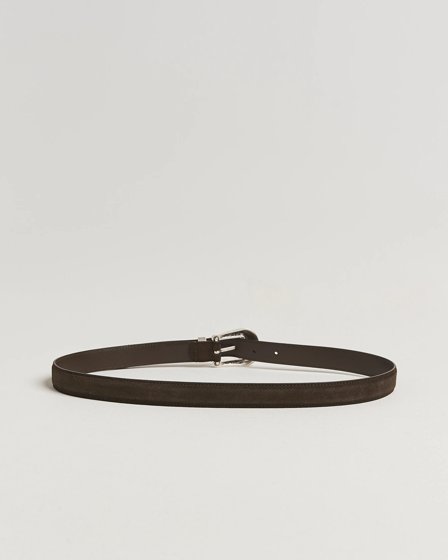 Herr | Bälten | Anderson's | Western Suede Belt 2,5 cm Dark Brown