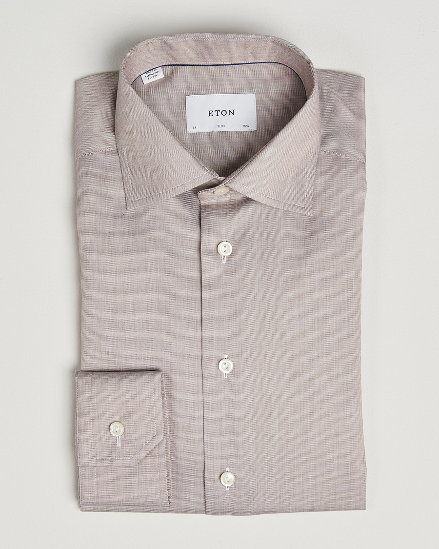 Herr | Skjortor | Eton | Slim Fit Signature Twill Paspoal Shirt Beige